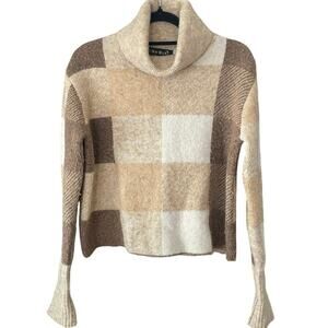 Chloe Moon Brown and Tan Checkered Cropped Sweater Women’s Small